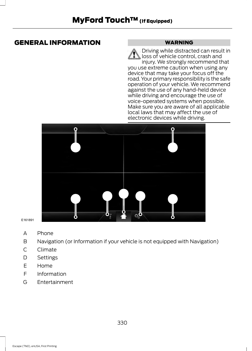 Myford touch, General information | FORD 2015 Escape User Manual | Page 333 / 449