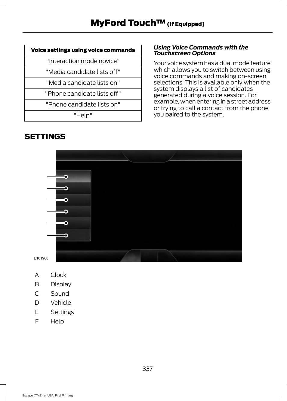 Settings, Myford touch | FORD 2015 Escape User Manual | Page 340 / 449