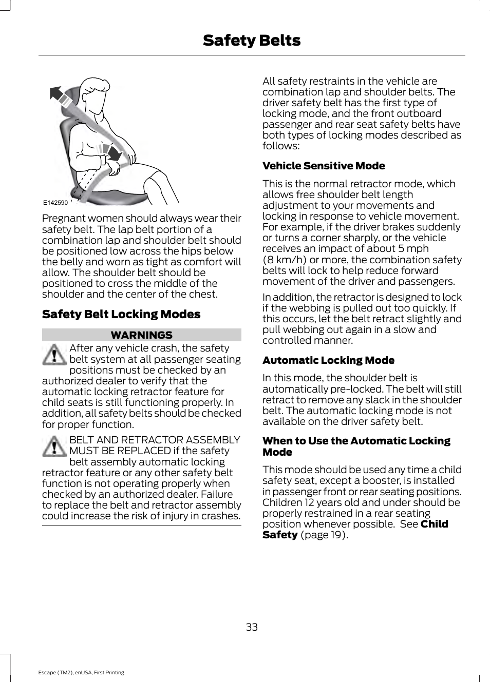 Safety belts | FORD 2015 Escape User Manual | Page 36 / 449