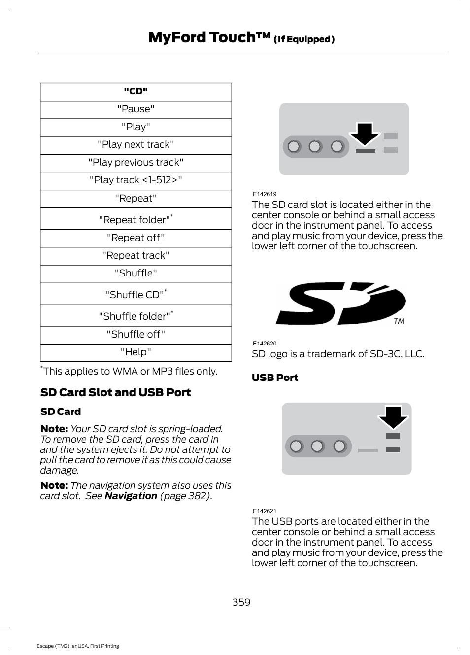 Myford touch, Sd card slot and usb port | FORD 2015 Escape User Manual | Page 362 / 449