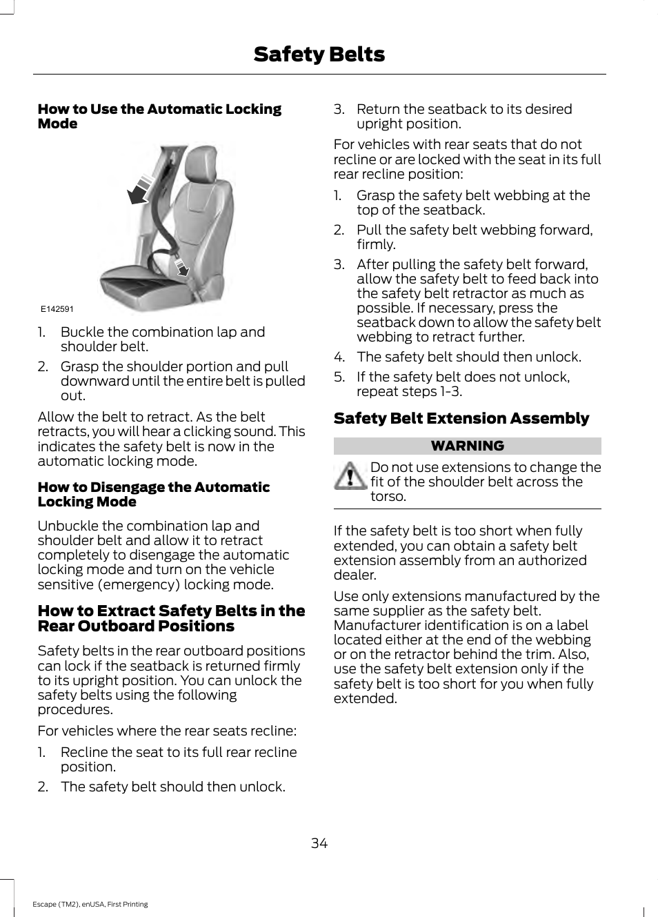 Safety belts | FORD 2015 Escape User Manual | Page 37 / 449