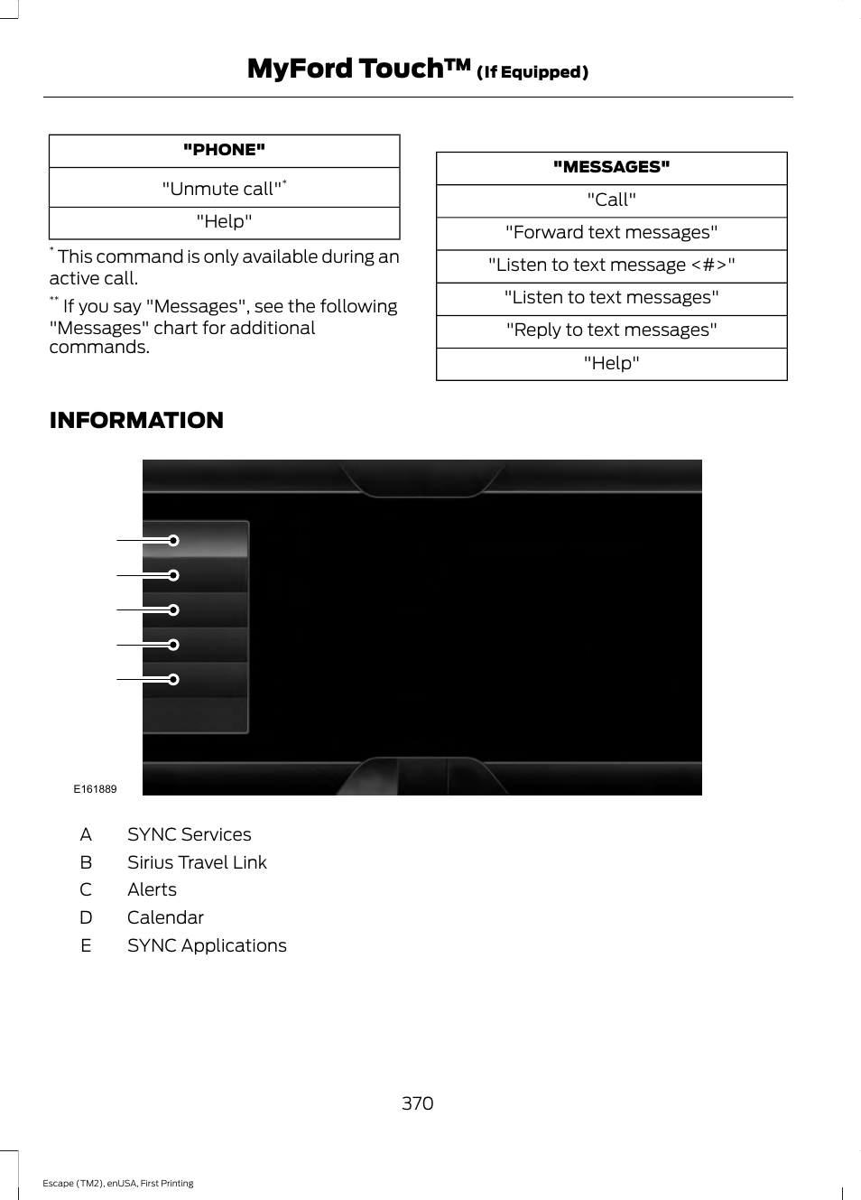 Information, Myford touch | FORD 2015 Escape User Manual | Page 373 / 449