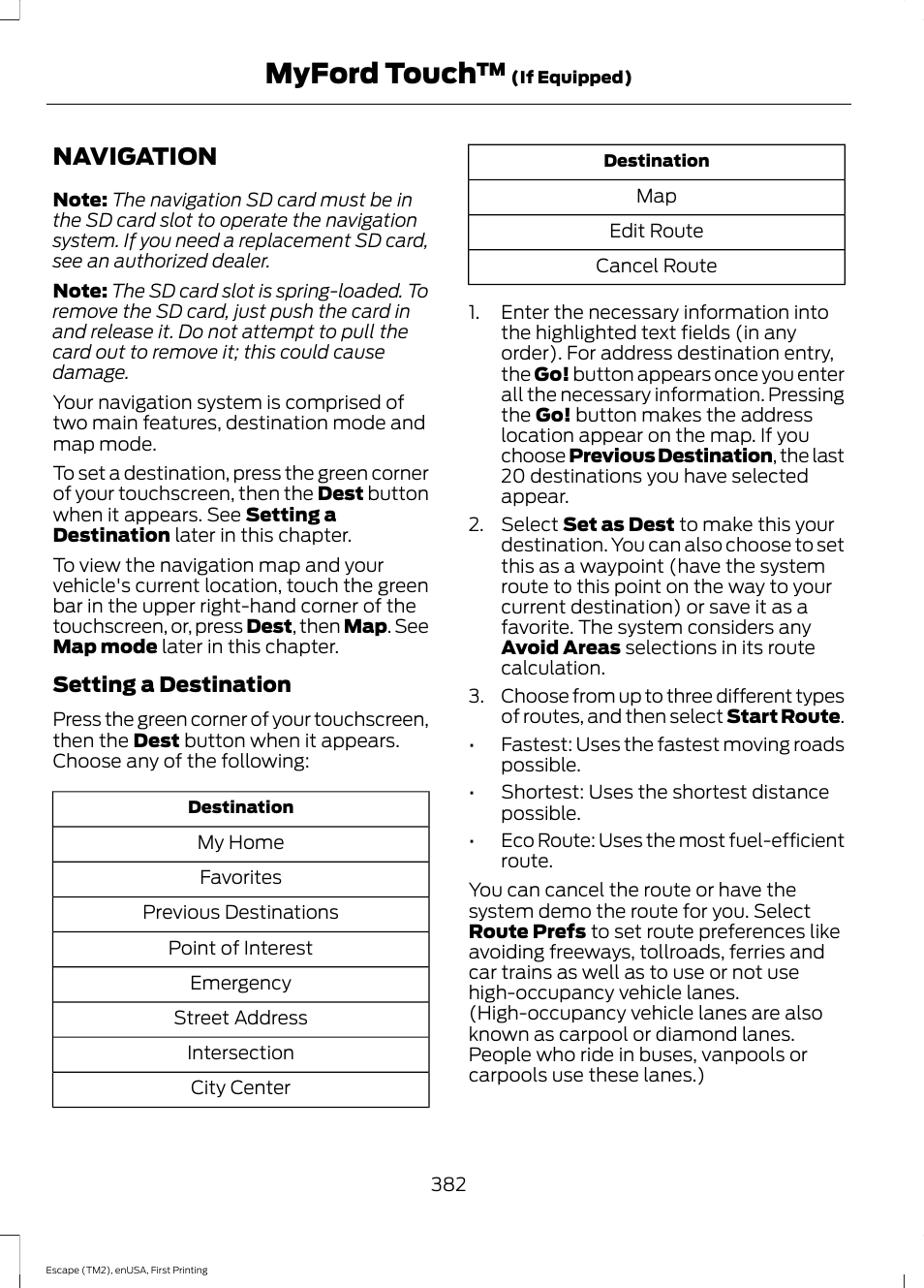 Navigation, Myford touch | FORD 2015 Escape User Manual | Page 385 / 449