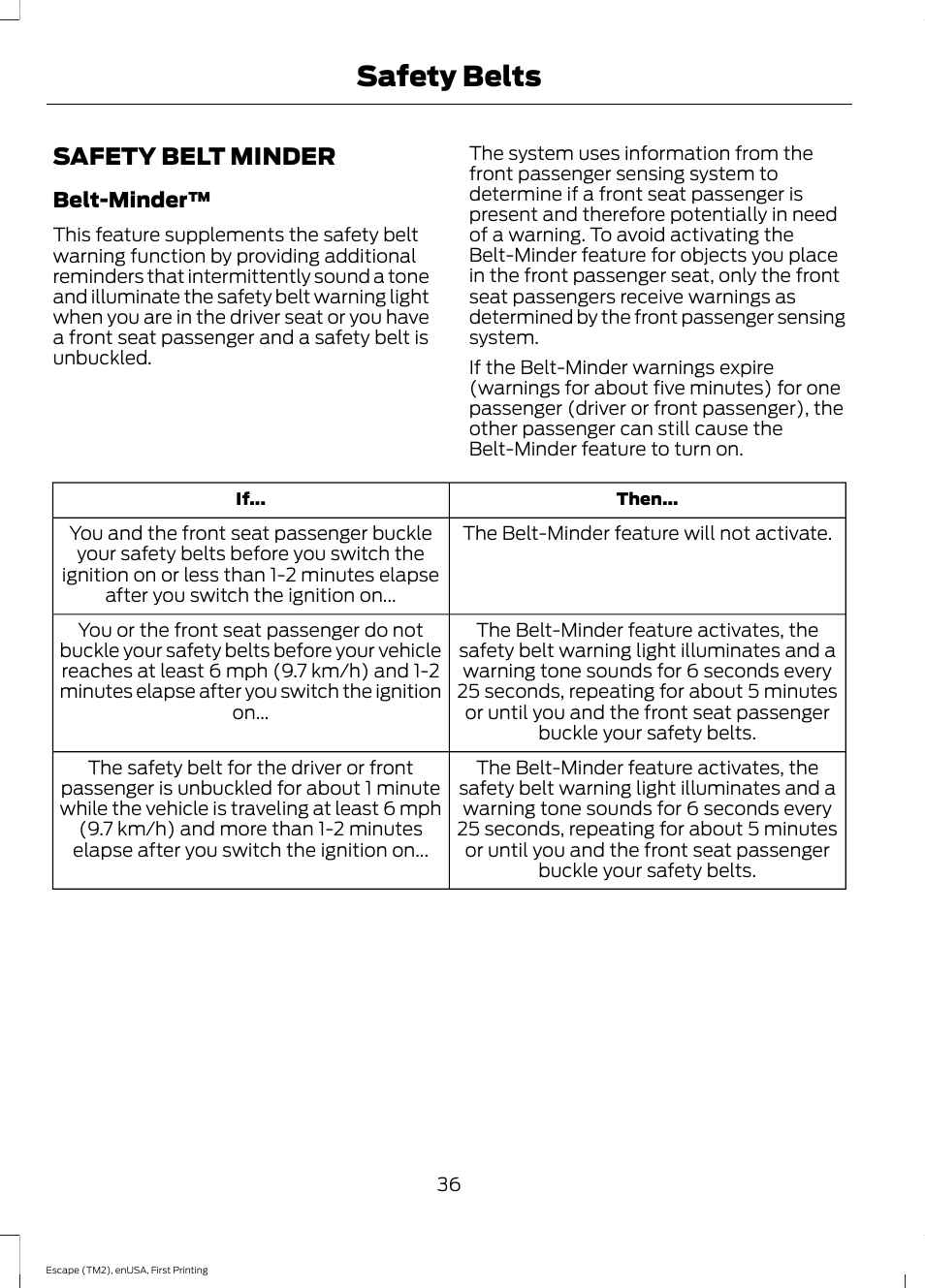 Safety belt minder, Safety belts | FORD 2015 Escape User Manual | Page 39 / 449
