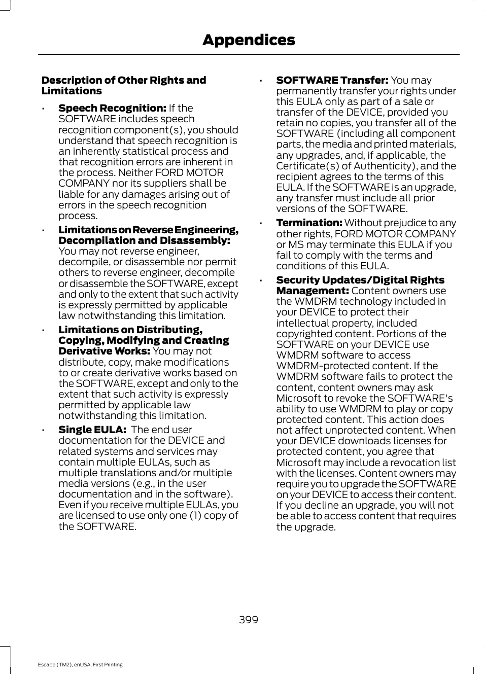 Appendices | FORD 2015 Escape User Manual | Page 402 / 449