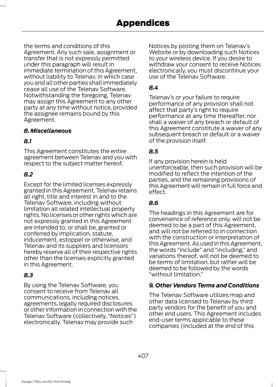Appendices | FORD 2015 Escape User Manual | Page 410 / 449