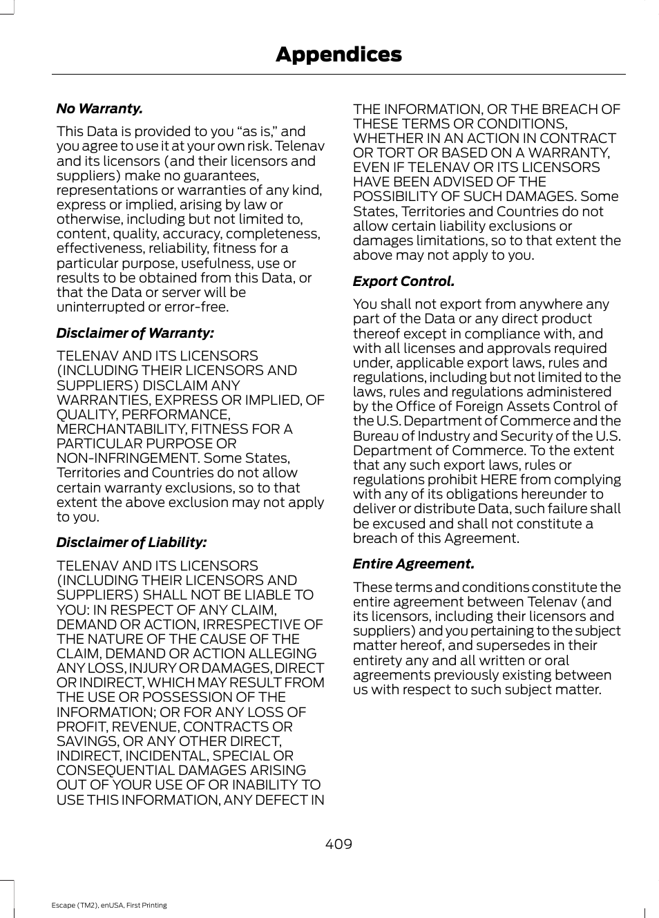 Appendices | FORD 2015 Escape User Manual | Page 412 / 449
