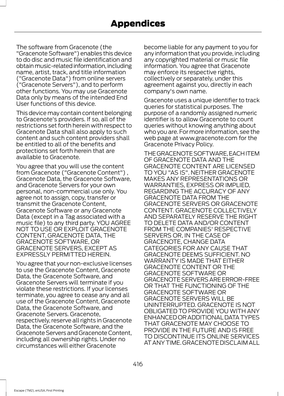 Appendices | FORD 2015 Escape User Manual | Page 419 / 449