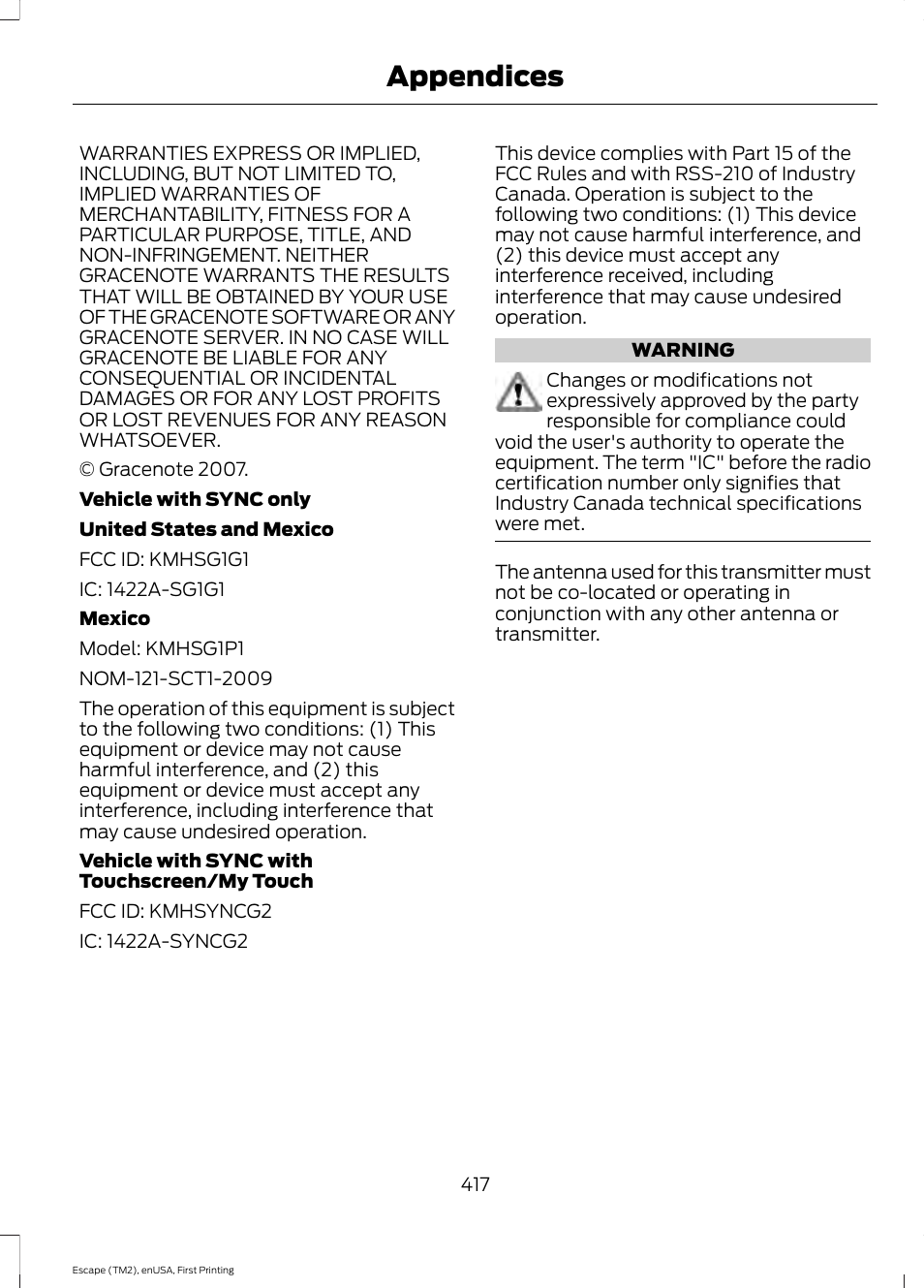 Appendices | FORD 2015 Escape User Manual | Page 420 / 449