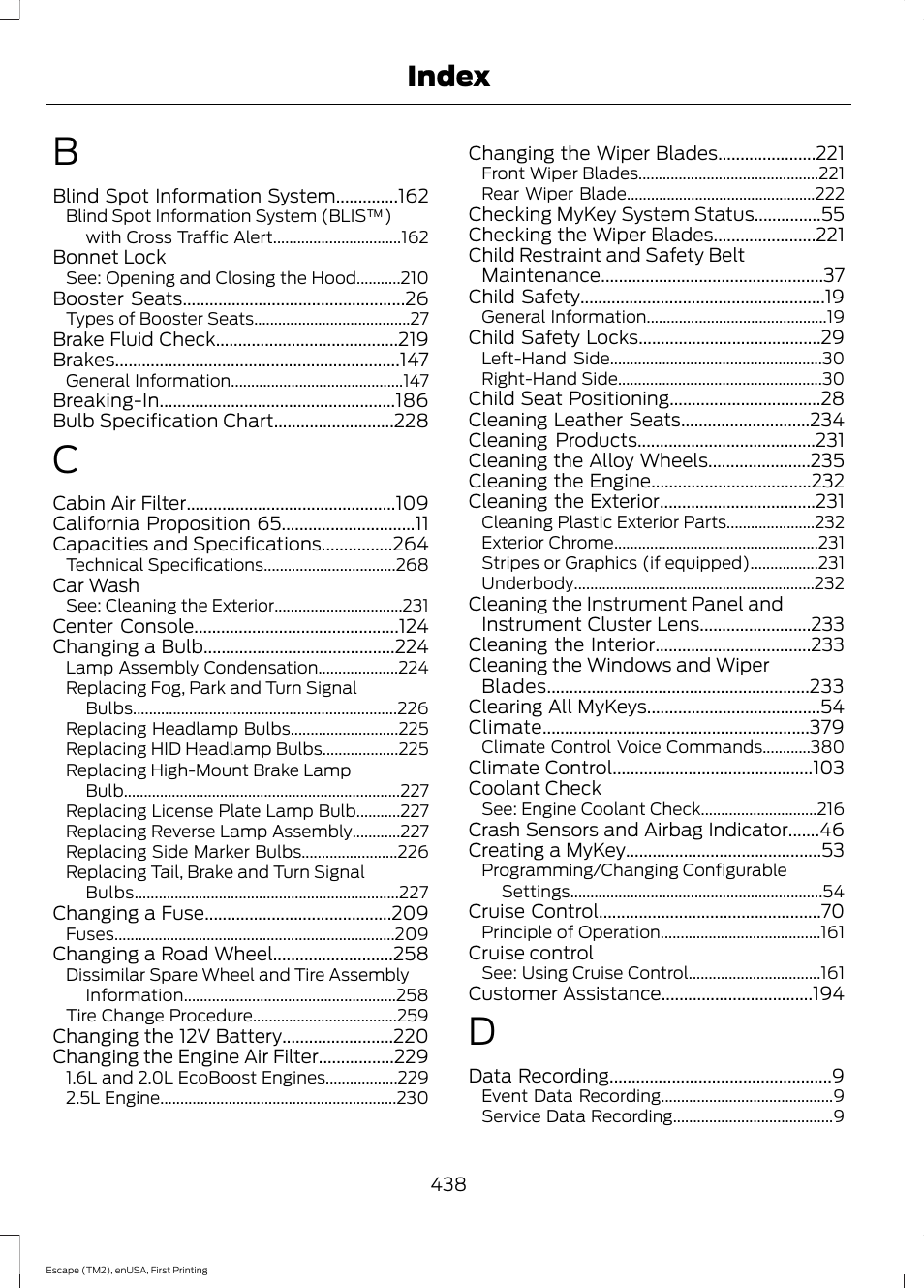 Index | FORD 2015 Escape User Manual | Page 441 / 449