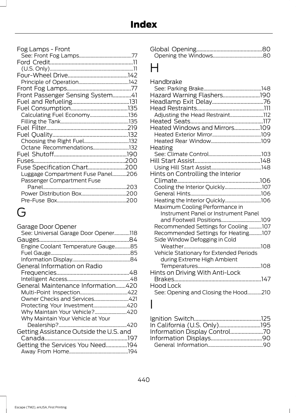 Index | FORD 2015 Escape User Manual | Page 443 / 449