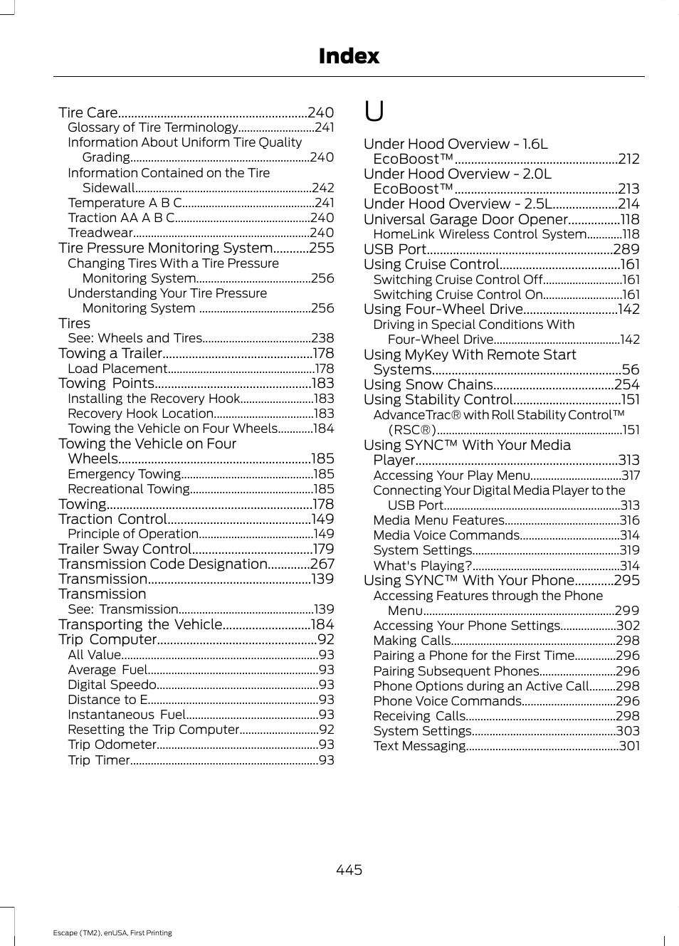 Index | FORD 2015 Escape User Manual | Page 448 / 449