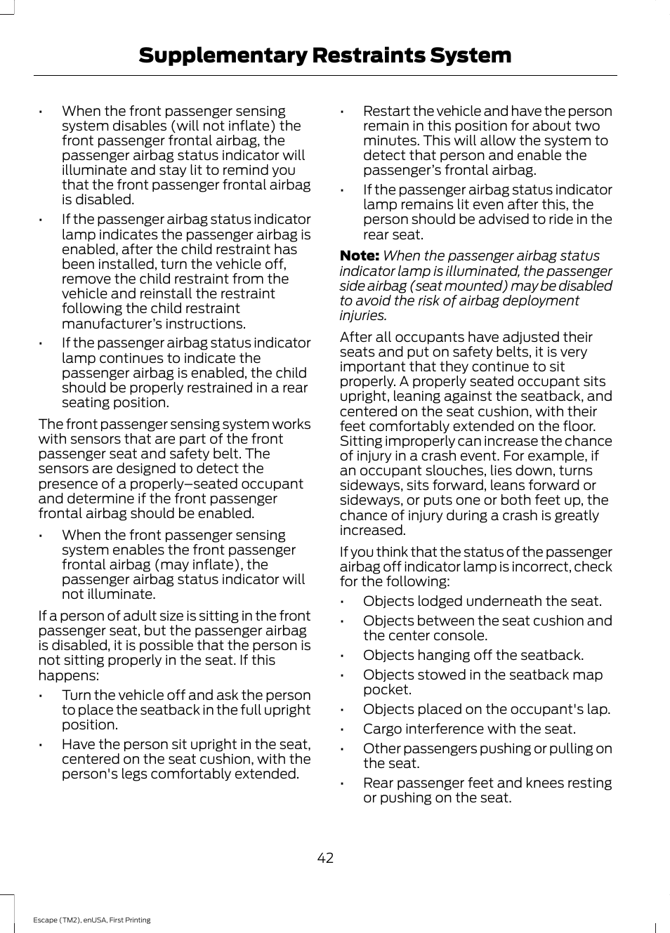 Supplementary restraints system | FORD 2015 Escape User Manual | Page 45 / 449