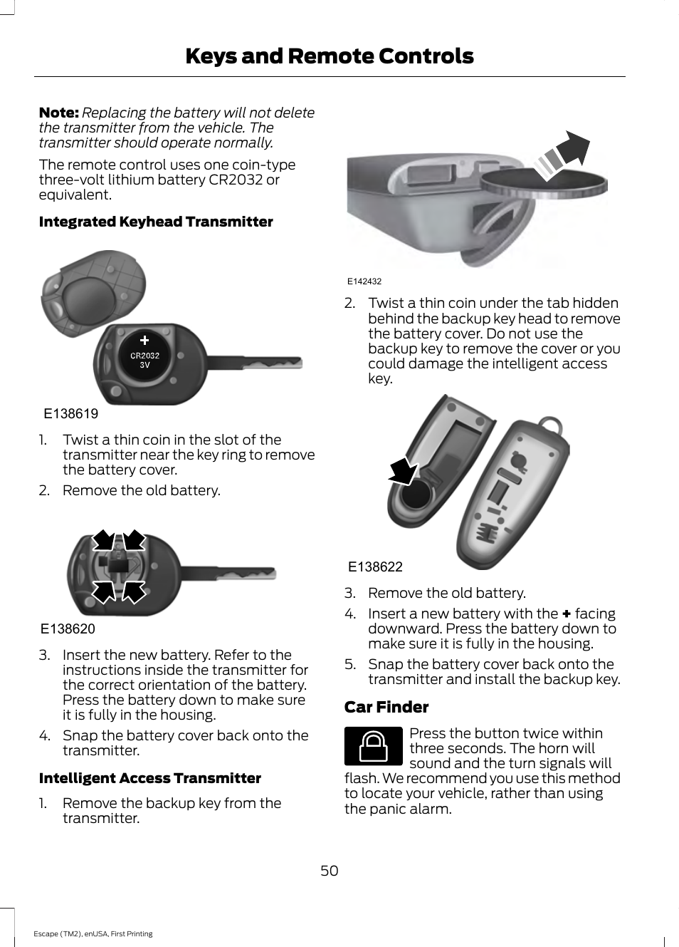 Keys and remote controls | FORD 2015 Escape User Manual | Page 53 / 449