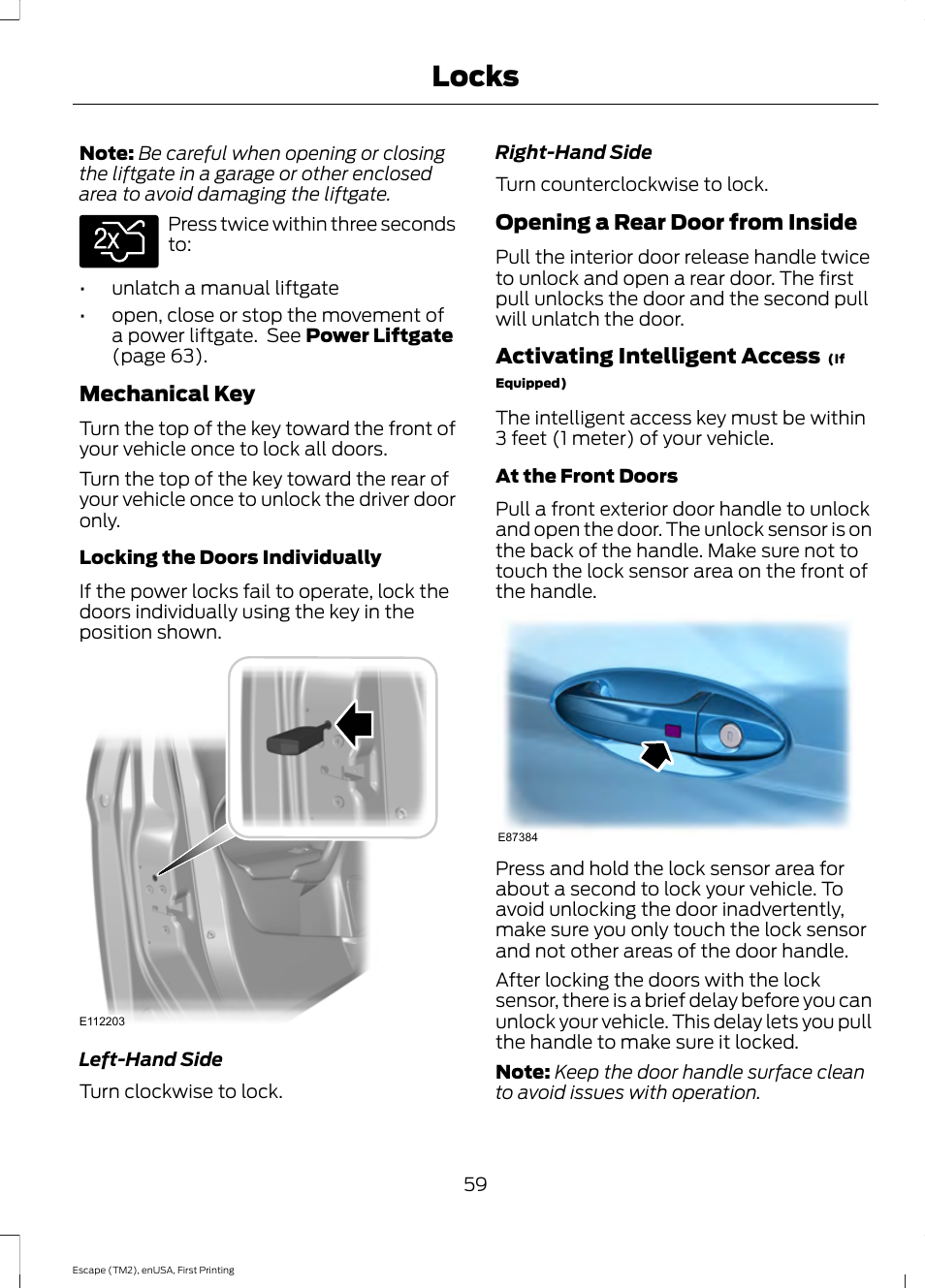 Locks | FORD 2015 Escape User Manual | Page 62 / 449