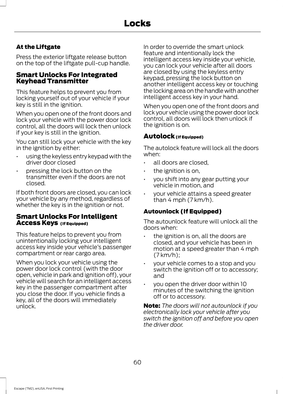 Locks | FORD 2015 Escape User Manual | Page 63 / 449