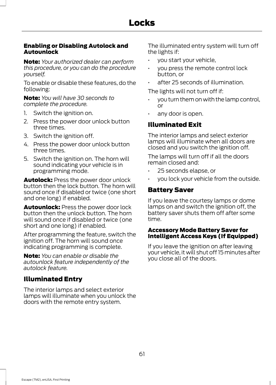 Locks | FORD 2015 Escape User Manual | Page 64 / 449