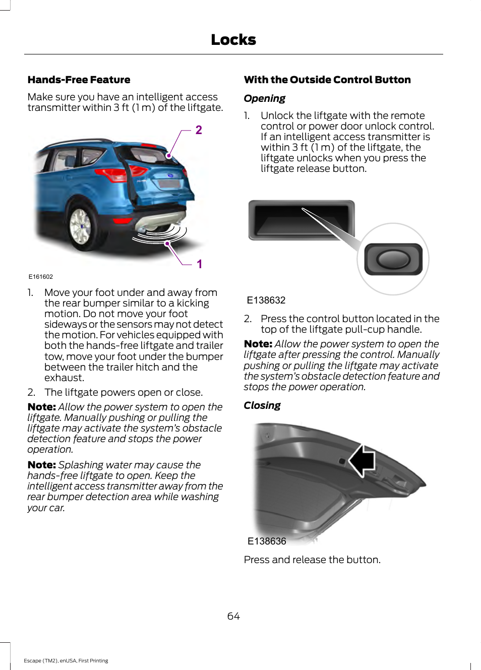 Locks | FORD 2015 Escape User Manual | Page 67 / 449