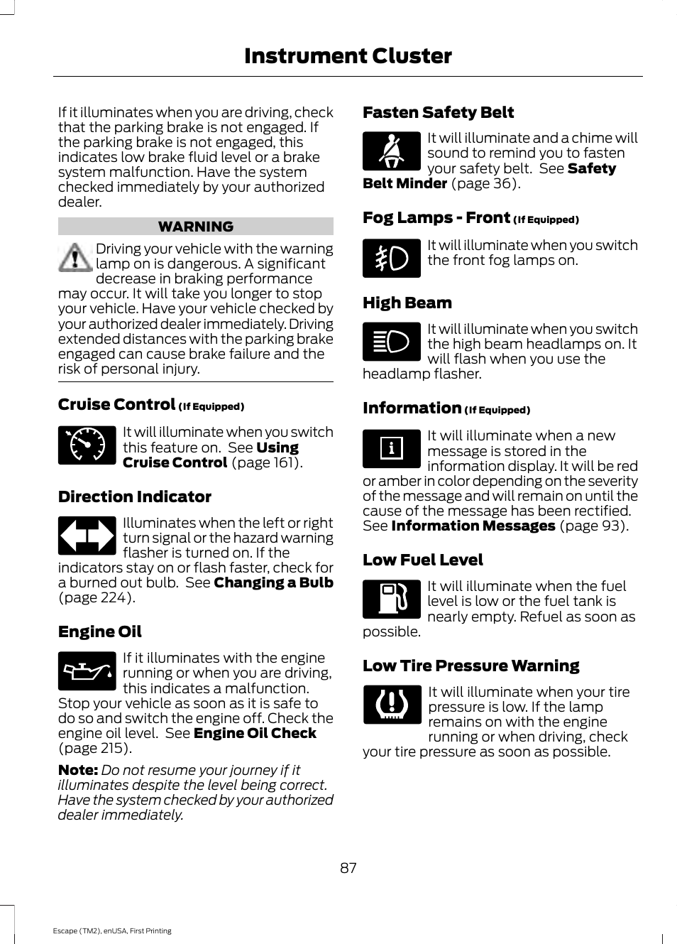 Instrument cluster | FORD 2015 Escape User Manual | Page 90 / 449