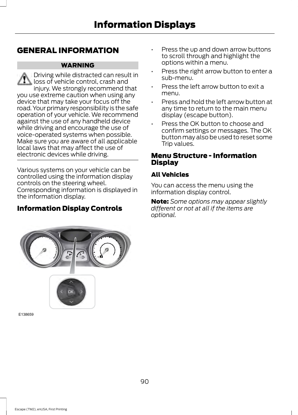 Information displays, General information | FORD 2015 Escape User Manual | Page 93 / 449