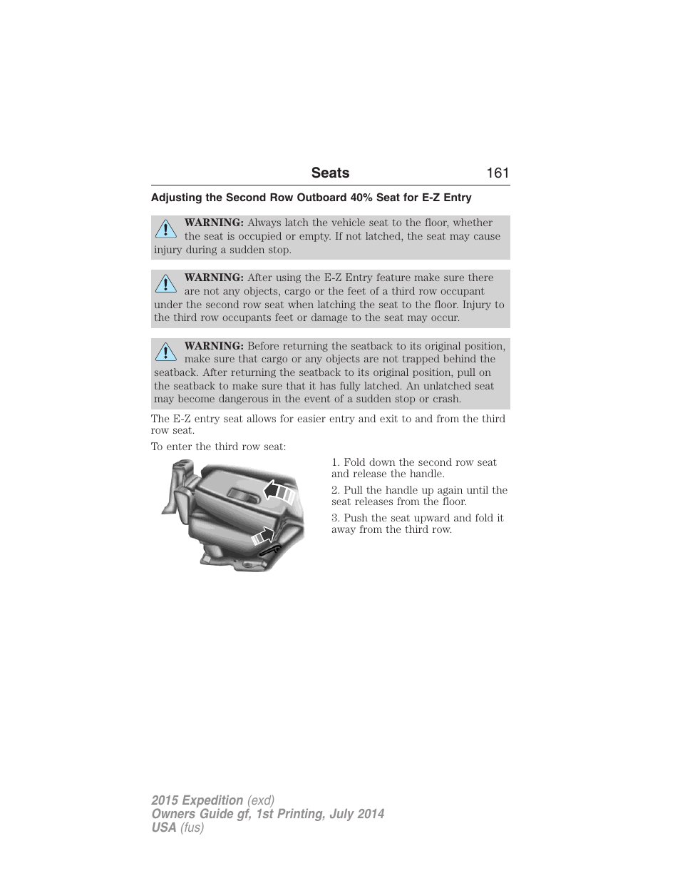 Seats 161 | FORD 2015 Expedition User Manual | Page 162 / 564