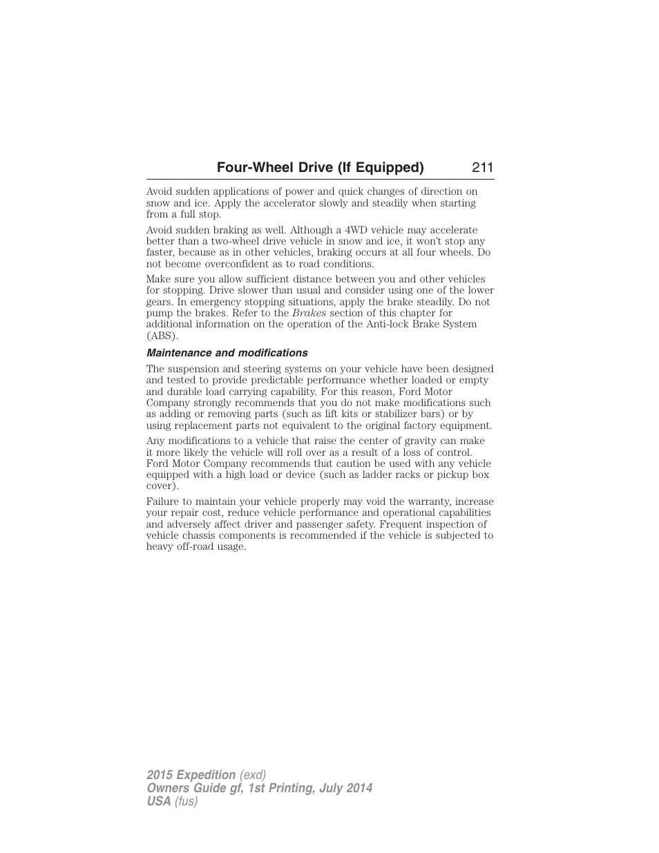 Maintenance and modifications, Four-wheel drive (if equipped) 211 | FORD 2015 Expedition User Manual | Page 212 / 564