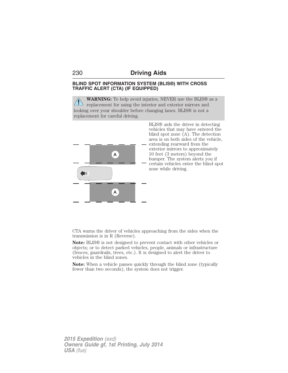 Driving aids, 230 driving aids | FORD 2015 Expedition User Manual | Page 231 / 564