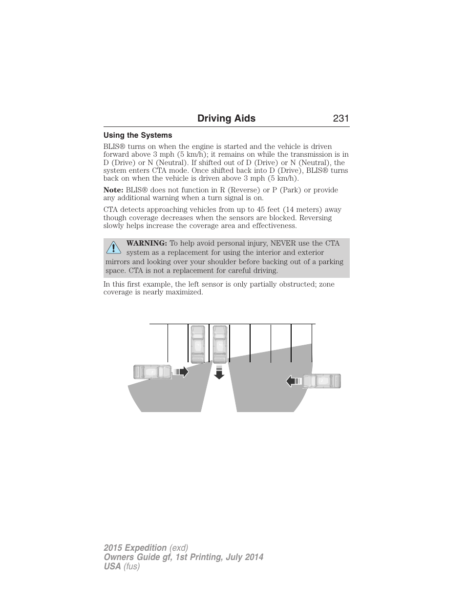 Using the systems, Driving aids 231 | FORD 2015 Expedition User Manual | Page 232 / 564