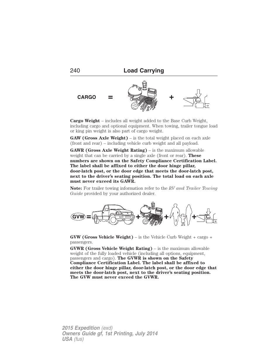 240 load carrying | FORD 2015 Expedition User Manual | Page 241 / 564