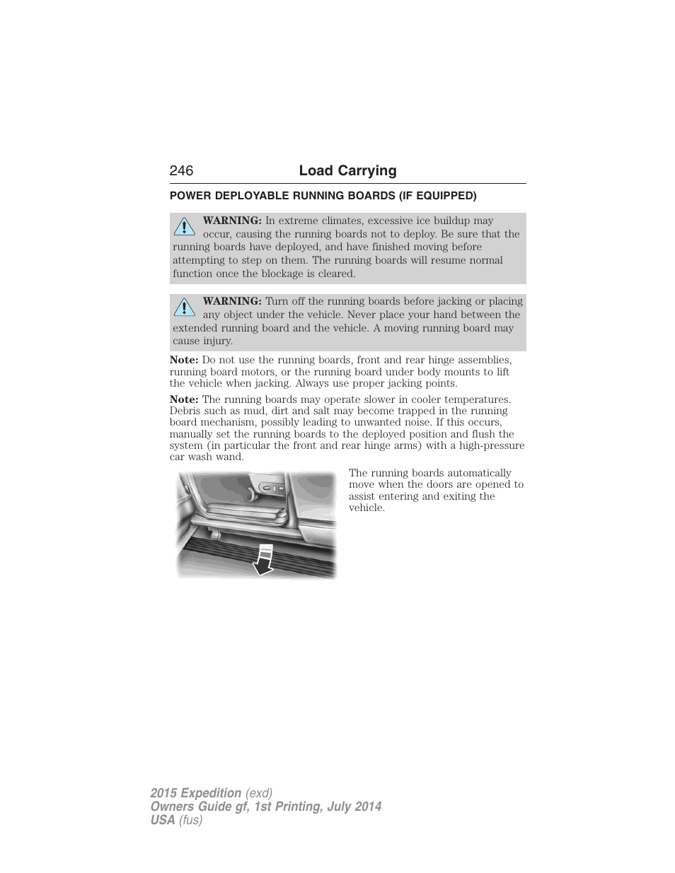 Power deployable running boards (if equipped), 246 load carrying | FORD 2015 Expedition User Manual | Page 247 / 564