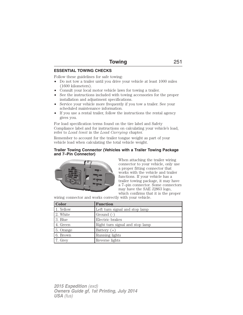 Essential towing checks, Towing 251 | FORD 2015 Expedition User Manual | Page 252 / 564