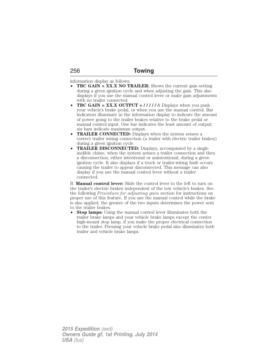 256 towing | FORD 2015 Expedition User Manual | Page 257 / 564