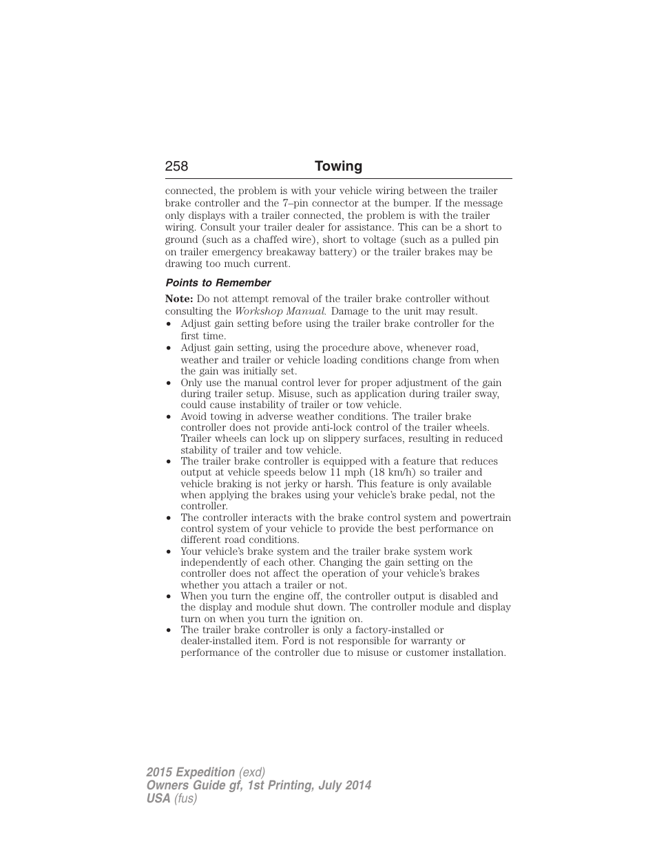 Points to remember, 258 towing | FORD 2015 Expedition User Manual | Page 259 / 564