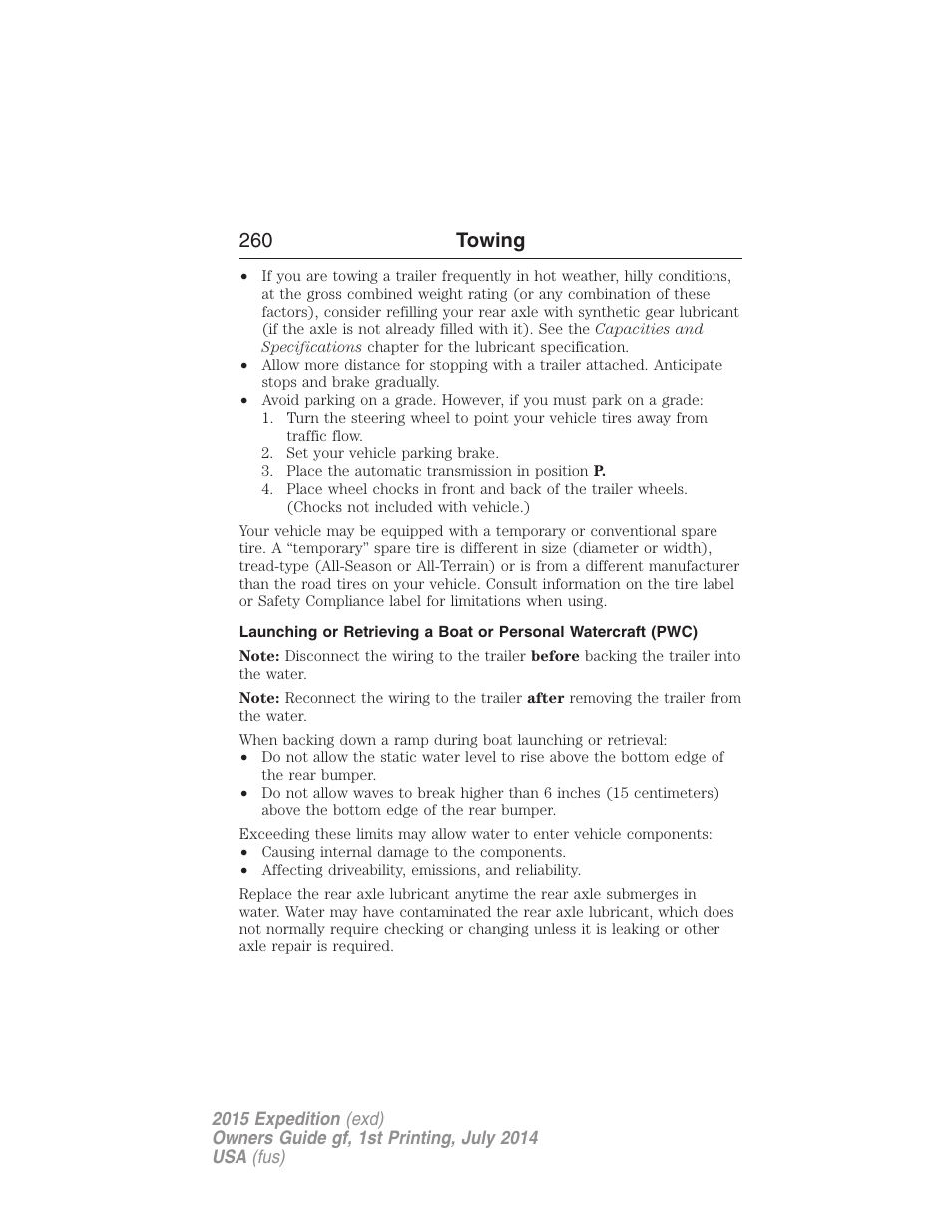 260 towing | FORD 2015 Expedition User Manual | Page 261 / 564