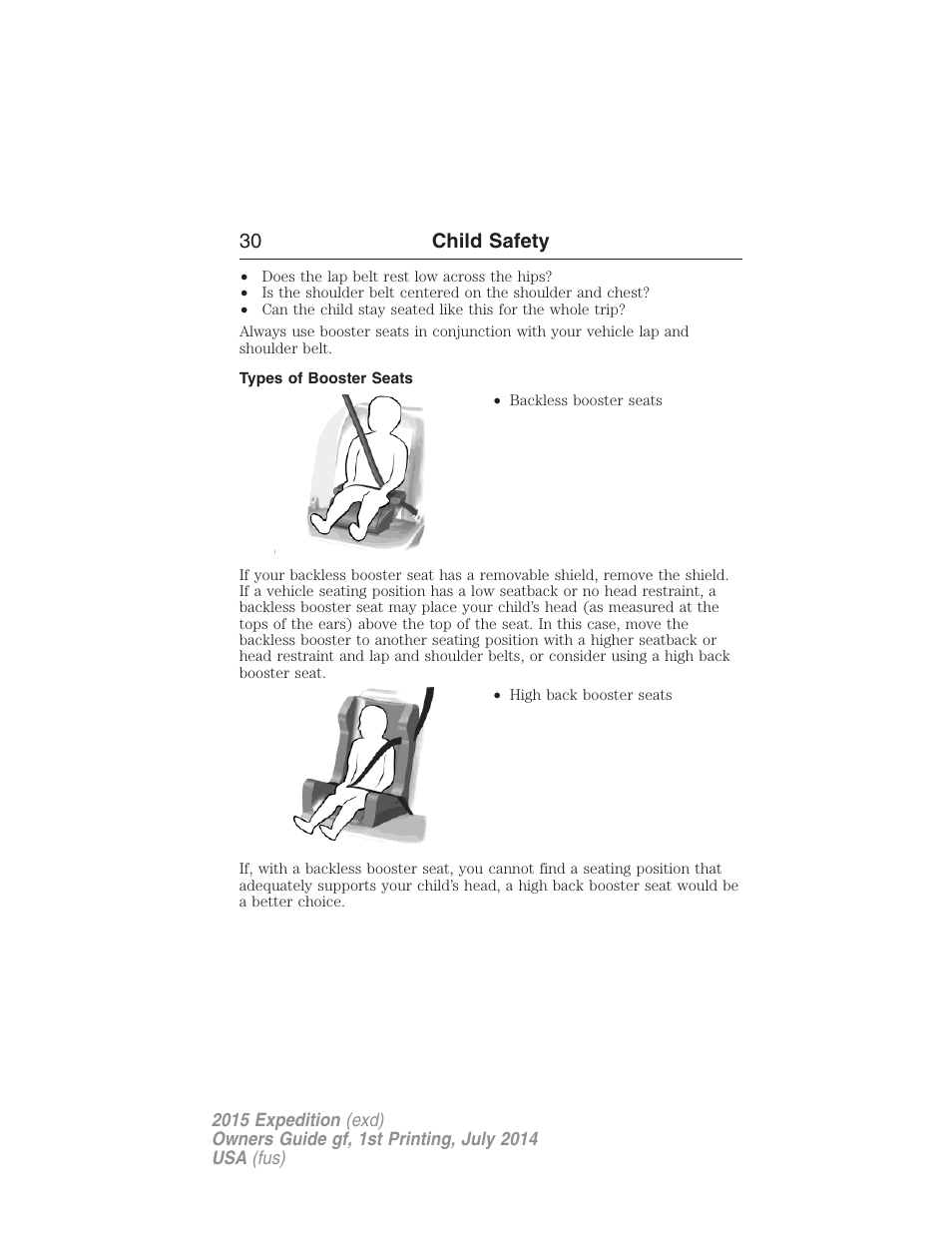 Types of booster seats, 30 child safety | FORD 2015 Expedition User Manual | Page 31 / 564