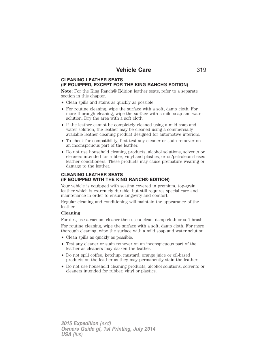 Vehicle care 319 | FORD 2015 Expedition User Manual | Page 320 / 564