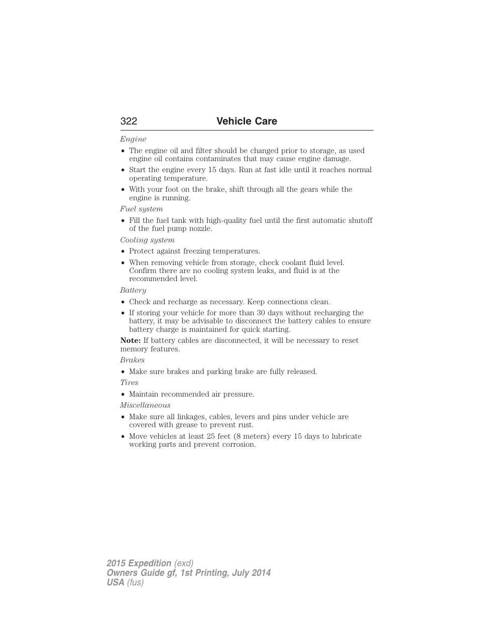 322 vehicle care | FORD 2015 Expedition User Manual | Page 323 / 564