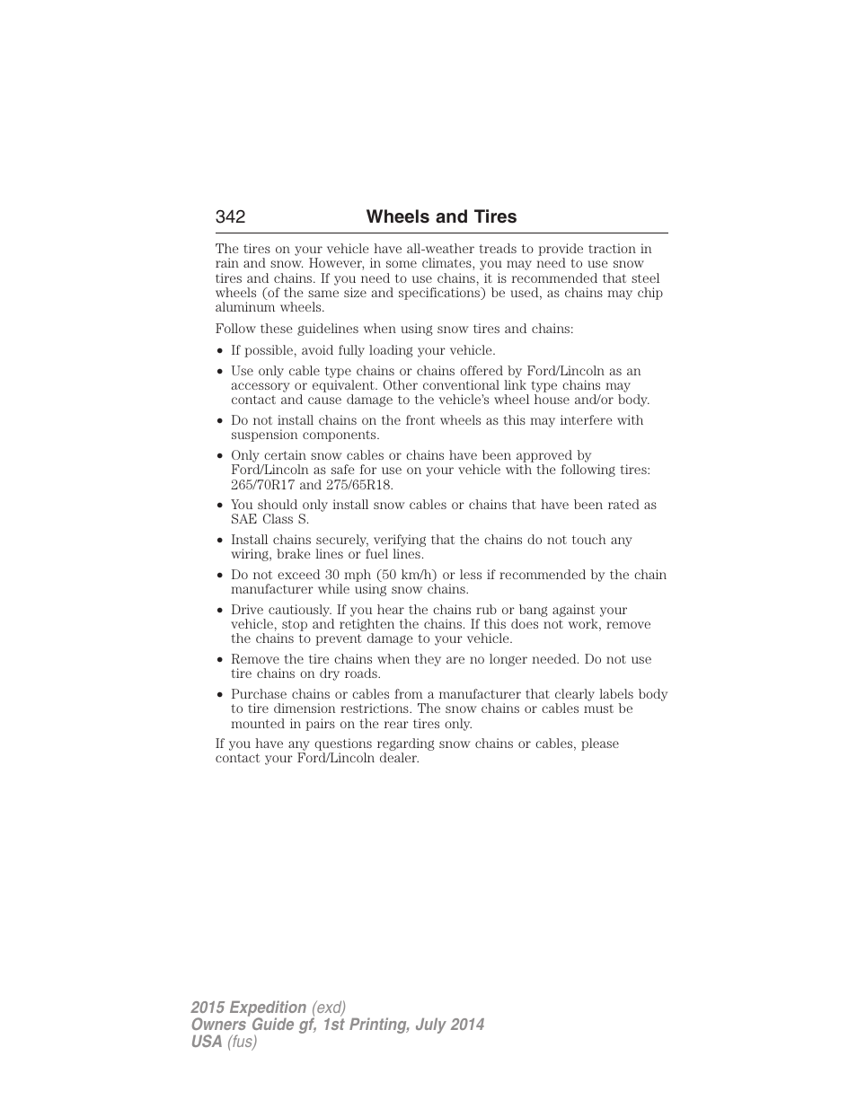 342 wheels and tires | FORD 2015 Expedition User Manual | Page 343 / 564