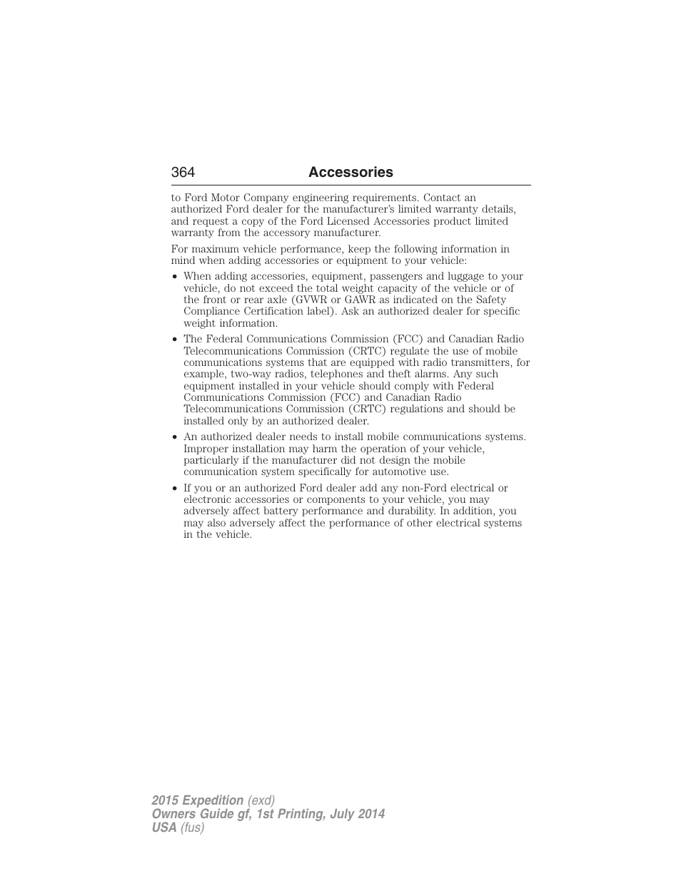 364 accessories | FORD 2015 Expedition User Manual | Page 365 / 564