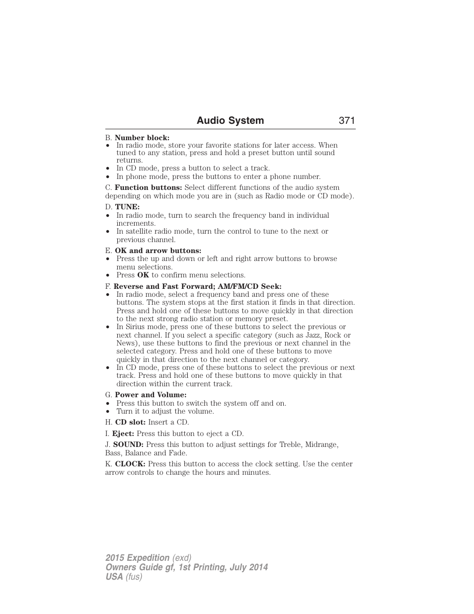 Audio system 371 | FORD 2015 Expedition User Manual | Page 372 / 564