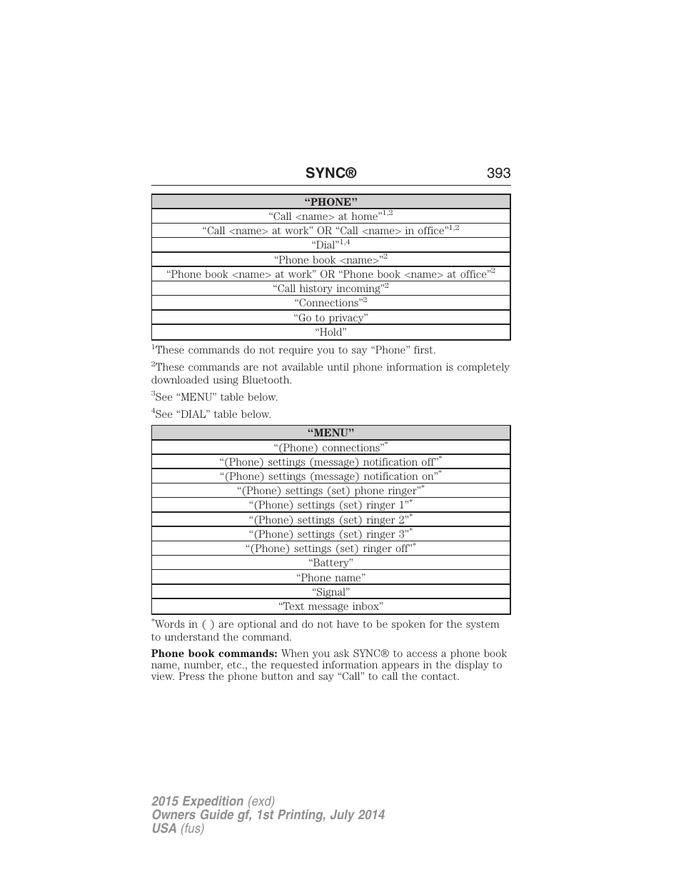 Sync® 393 | FORD 2015 Expedition User Manual | Page 394 / 564