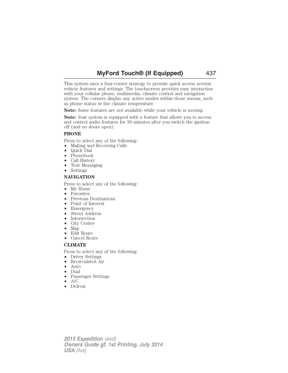 Myford touch® (if equipped) 437 | FORD 2015 Expedition User Manual | Page 438 / 564