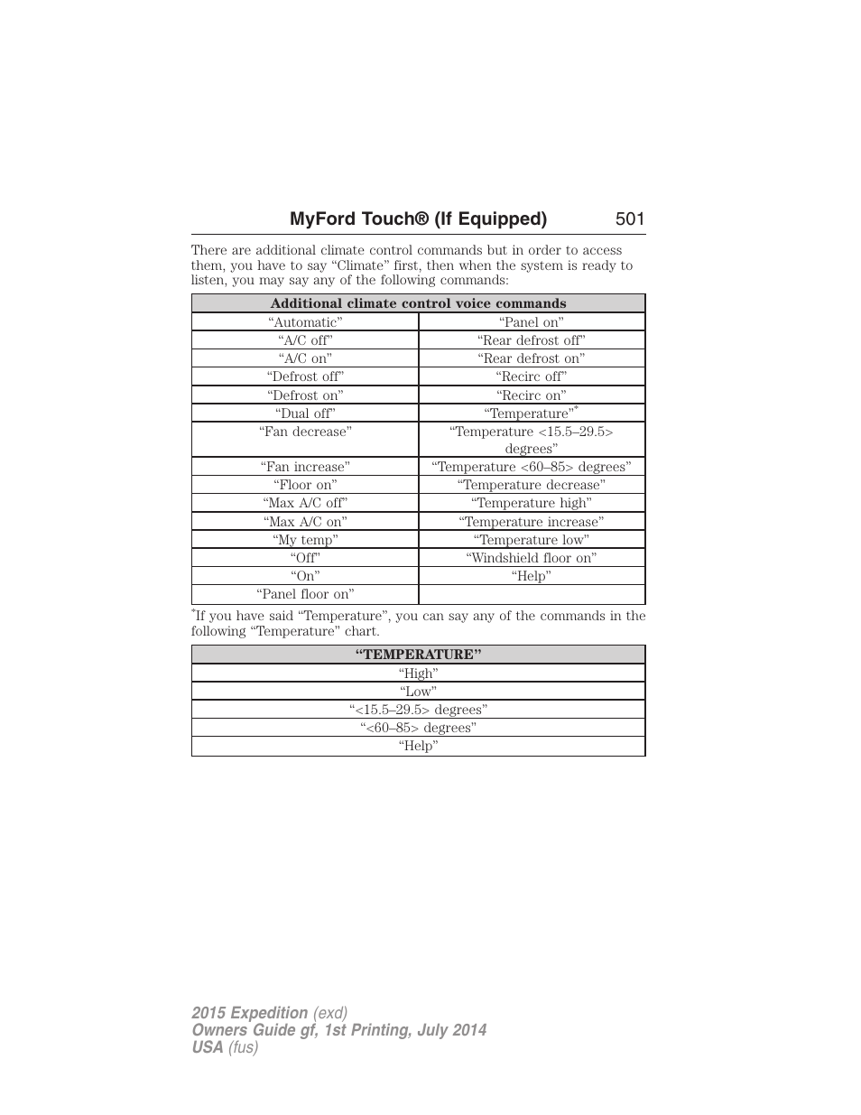 Myford touch® (if equipped) 501 | FORD 2015 Expedition User Manual | Page 502 / 564