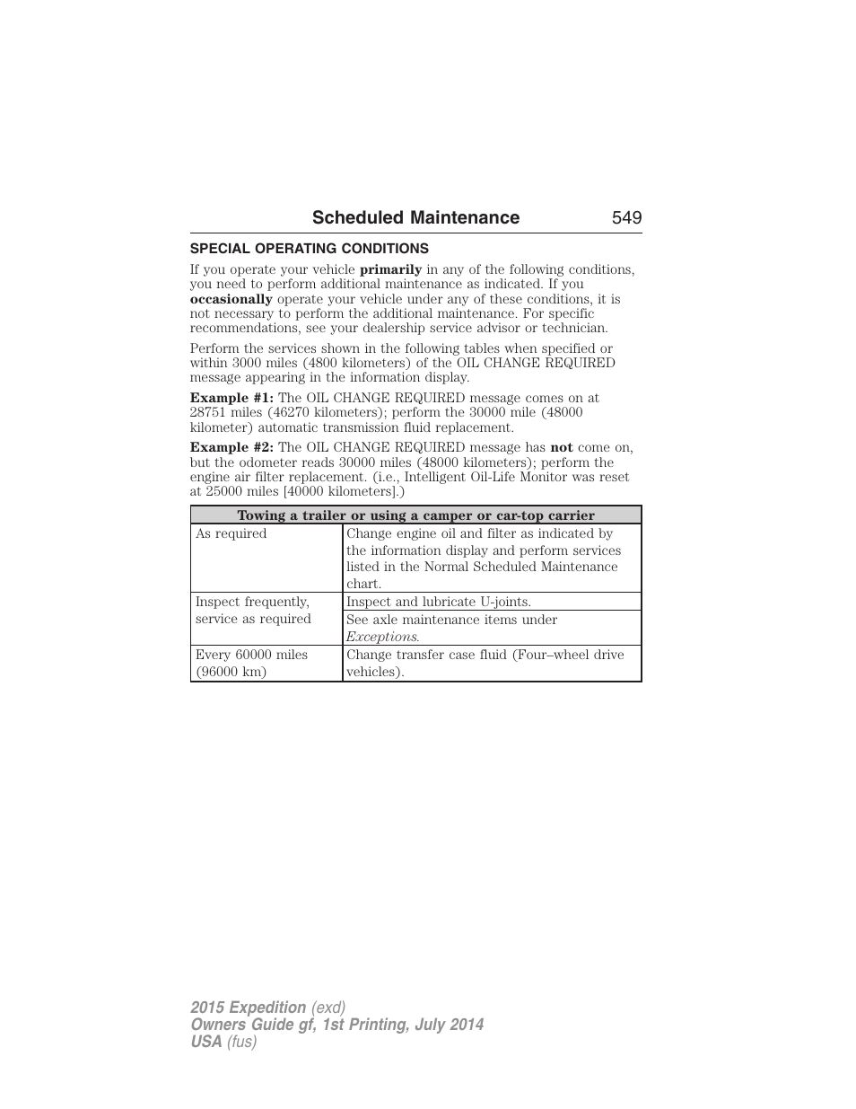 Special operating conditions, Scheduled maintenance 549 | FORD 2015 Expedition User Manual | Page 550 / 564