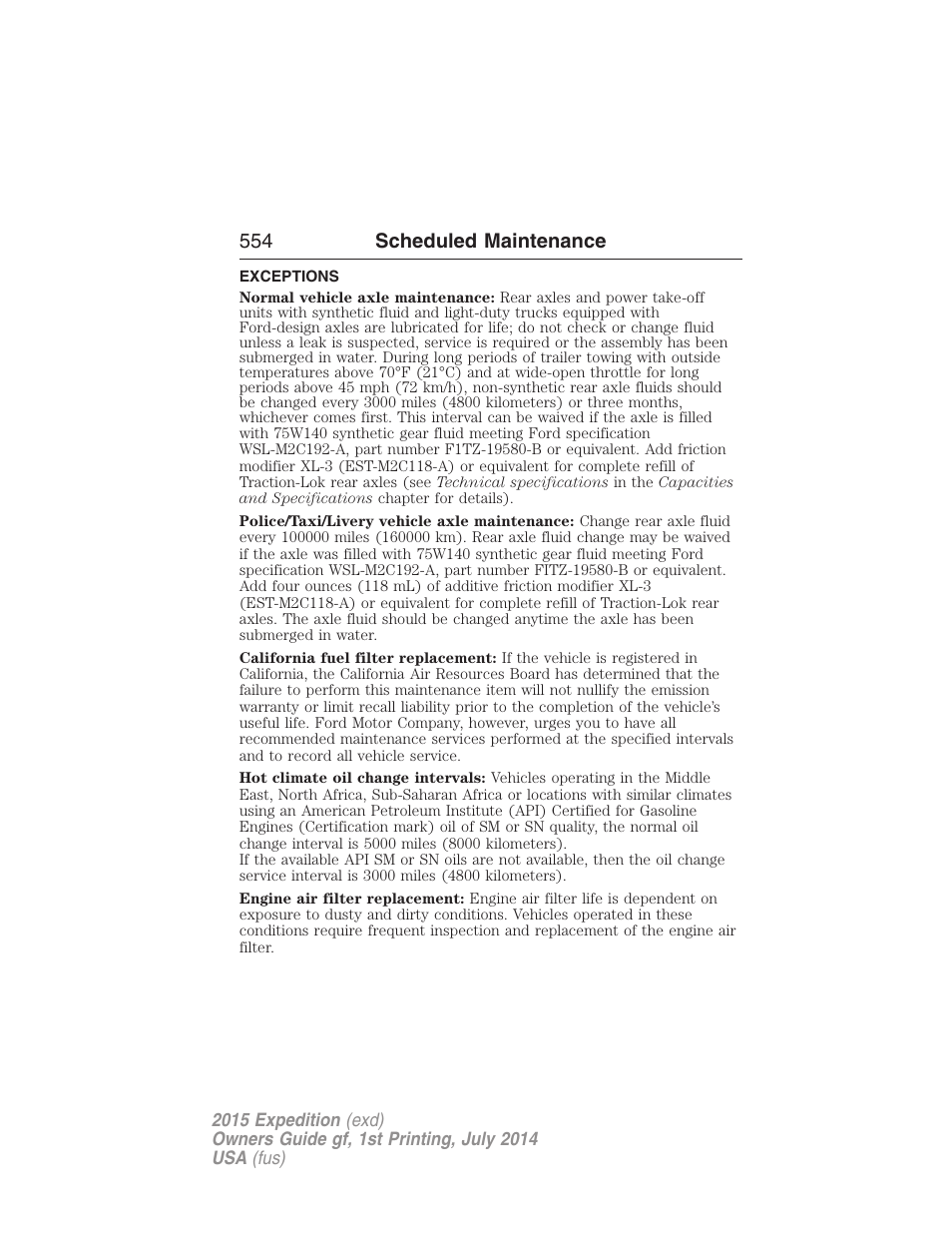 Exceptions, 554 scheduled maintenance | FORD 2015 Expedition User Manual | Page 555 / 564