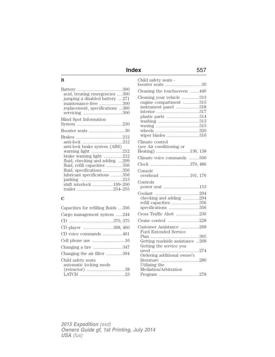 Index 557 | FORD 2015 Expedition User Manual | Page 558 / 564