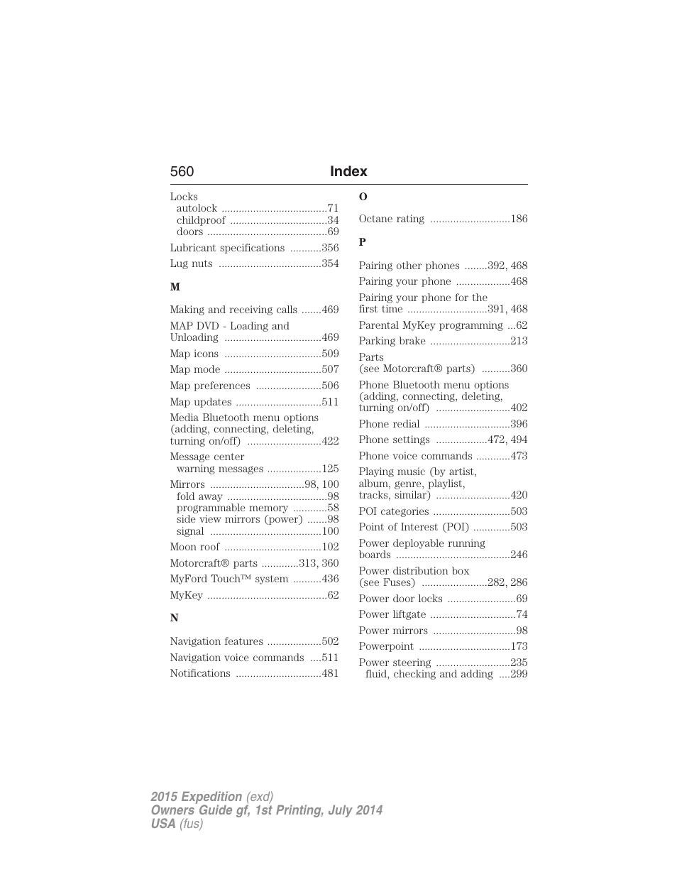 560 index | FORD 2015 Expedition User Manual | Page 561 / 564