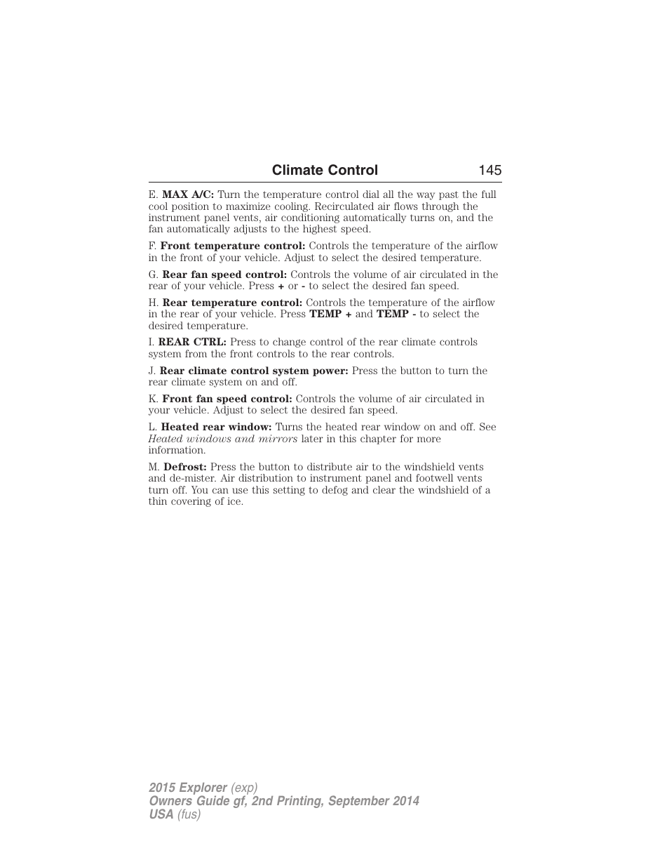 Climate control 145 | FORD 2015 Explorer User Manual | Page 146 / 596