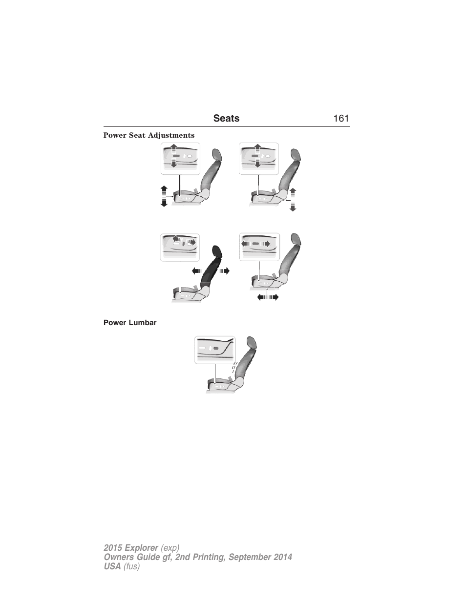 Power lumbar | FORD 2015 Explorer User Manual | Page 162 / 596