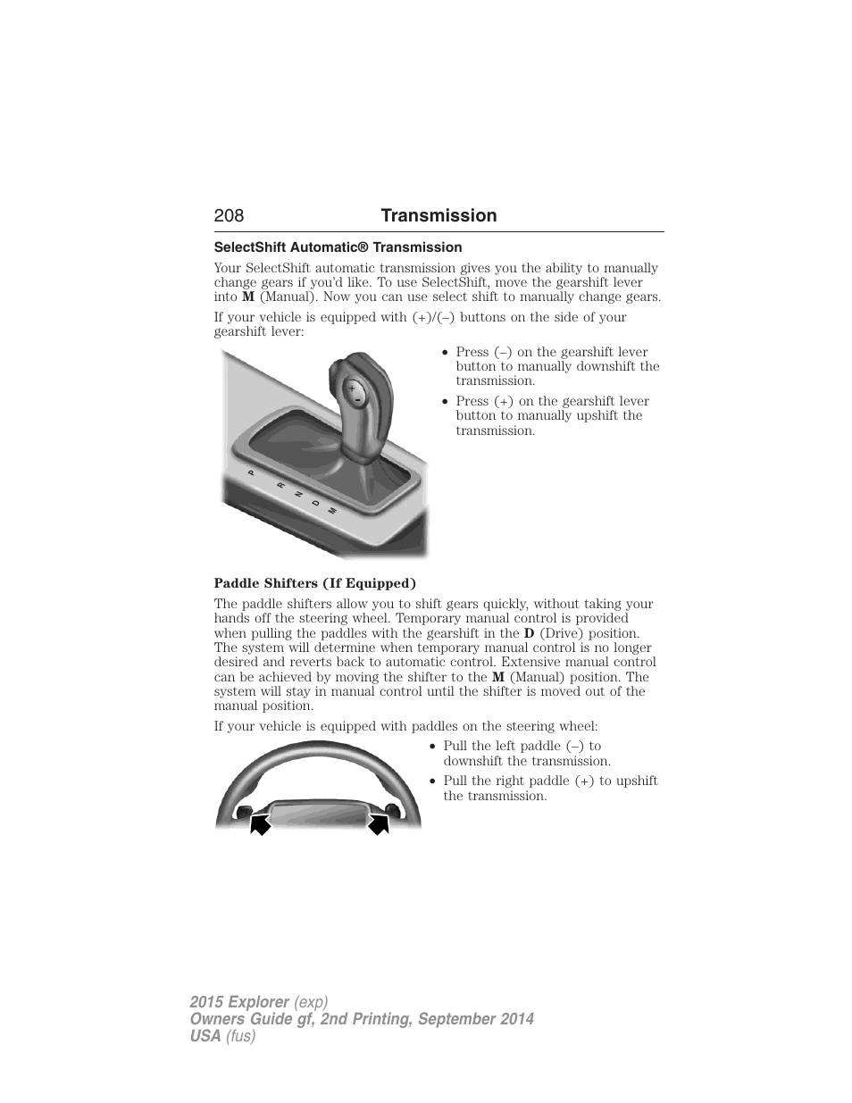 Selectshift automatic® transmission, 208 transmission | FORD 2015 Explorer User Manual | Page 209 / 596